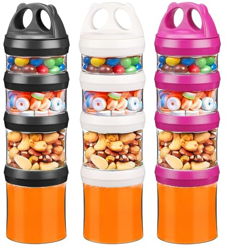 BeneLabel Snacksburkar 4-delar vridlås stapelbara behållare resor, formel resebehållare för lagring av mjölk, proteinpulver, BPA-fri (3-pack, 878 g per), röd + vit svart, (BHXM-R-W-BL)