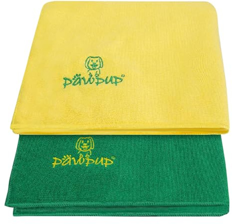 PAWPUP Set di 2 asciugamani per cani, super assorbenti, 100 x 60 cm, in microfibra, per cani, gatti e altri animali domestici (100 x 60 cm, giallo e verde)