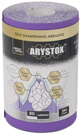 Axus Decor Arystox Ceramic Oxide Abrasive Paper (Onyx Series) Sandpaper Roll Superior Finish on Wood, Metal & More, Ideal For Professional Painter's & DIY enthusiasts, 5m x 115mm, 80 grit
