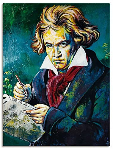 ARTLAND Wanddeko Leinwand Bilder Wandbild 45x60 cm Portrait Künstler Musiker Beethoven 9 Symphonie Noten Klassiker U4QE