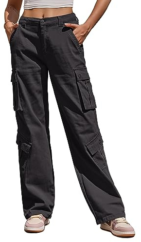 Fuakesor Cargohose Damen Baggy Y2K Multi Taschen High Waist Stretch Wanderhose Sport Jogginghose mit Elastischen Knöcheln