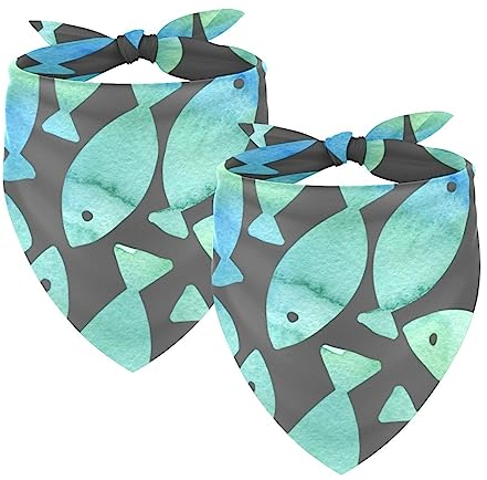 Hundehalstücher im 2er-Pack, dreieckiger Haustierschal, transparenter Chiffon-Stoff, Halstuch für kleine, mittelgroße und große Hunde und Katzen,Moderner Muster Türkis Abstrakter Fisch