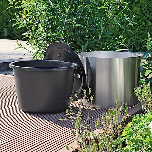 CLGarden Brunnenbecken Set 30L mit ø 45cm GFK Deckel Edelstahl Beckenumrandung PE Springbrunnenbecken rund für Balkon Terrasse Garten