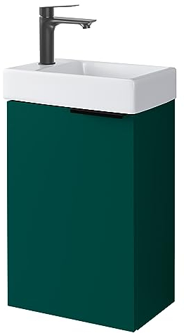 Planetmöbel Mueble de baño con armario bajo 40 cm, juego de muebles de baño con lavabo para baños pequeños, inodoro para invitados, verde bosque