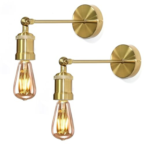 YSGUYILT 2 Stücke Wandlampe Vintage E27 Wandleuchte Innen 180 °Drehbar Golden Industrial LED Wandleuchte Metall Wandleuchte Retro für Treppenhaus Flur Cafe Bar Restaurant Hotel Wohnzimmer