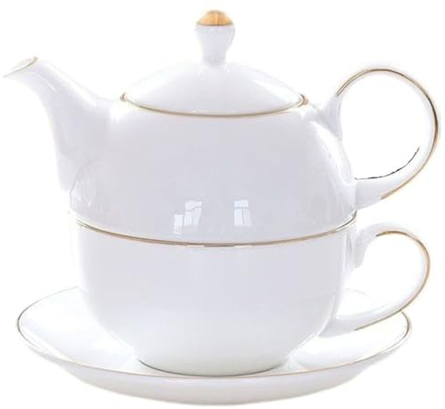 YBK Tech Service à thé en Céramique pour une Personne, théière de 12oz et Tasse de 8.2oz avec Soucoupe (Blanc)