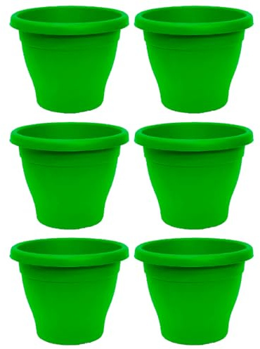 Acan Tradineur - Pack de 6 Macetas de plástico Redondas para Plantas y Flores Mediterránea con Orificios Inferiores. Recipiente, macetero Exterior e Interior del hogar - Color Verde - 25 cm