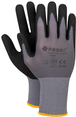 PROOF COMFORT & SAFETY Arbeitshandschuhe 12 Paar Präzise Montagehandschuhe Spandex Nitril Beschichtung Schutzhandschuhe Mit Hohem Tastgefühl Und Grip Für Mechaniker Bauarbeiter Größe 8 Flexy