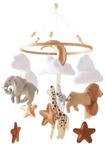 Harilla Mobile Baby-Windspiel für Babybett, Baby-Mobiles mit Holzring und Filztieren 3D, Bettglocken-Anhänger Babyzubehör für Neugeborene Jungen und Mädchen, Zoos