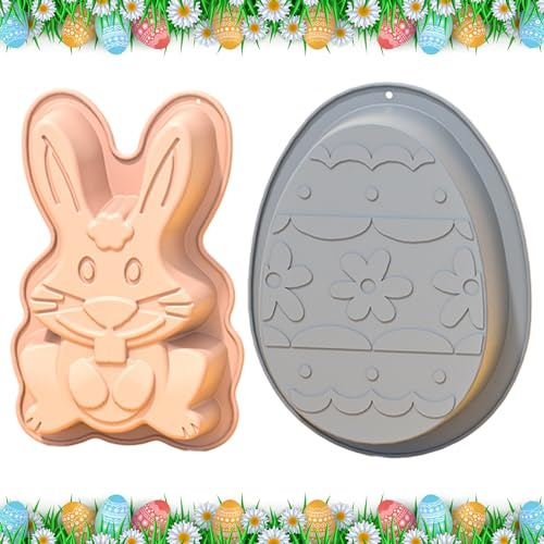 KIKVTER Ostern Silikonform Hase und Ostereier, 2 Stück Silikon Backform Ostern Schokolade Ei Form, Ostern Kaninchen Silikonformen, Backen für DIY Kuchen, Schokolade, Süßigkeiten, Gelee, Ostergeschenke
