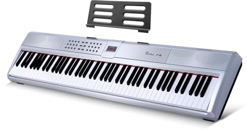 Rosen P51 Full Size Weighted Keyboard 88 Key Beginner Digital Piano, Tragbares E-Piano mit Sustain Pedal und Netzteil, Silber