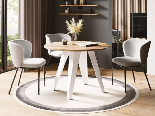 WFL GROUP Esstisch Glory Weiß im Industriestil - Modern, Rund - Ausziehbar von 90 cm bis 130 cm, mit Pulverbeschichteten Metallbeinen, Tisch für Kleine Küche - Craft Eiche