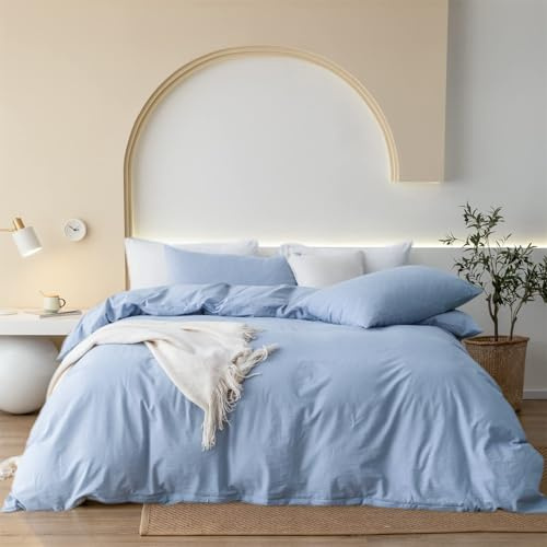 Gezu Bettwäsche 220x240 Baumwolle Blau Hellblau 3 Teilig Baumwolle Doppelbett Uni Bettwäsche Set Weiche ÖkoTex Zertifiziert für Allergiker und Kissenbezüge 80x80cm mit Reissverschluss