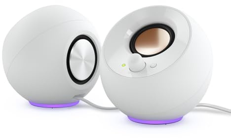 Creative Pebble SE - Altavoces Minimalistas 2.0 USB-C para PC con iluminación RGB, Entrada Auxiliar de 3.5 mm, hasta 4.4 W de Potencia RMS para computadoras y portátiles (Blanco)