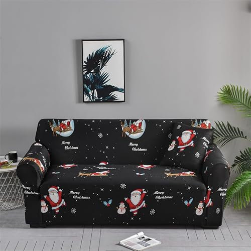 Exquisiter Sofabezug Schneemann Weihnachtsmann Sofabezug 4-Sitzer-Sofabezug Super Stretch Couchbezug Waschbarer Stoff Hunde Katzen Haustierfreundlich 1-teilig Möbel Rutschfester Schutz Schonbezüge145X