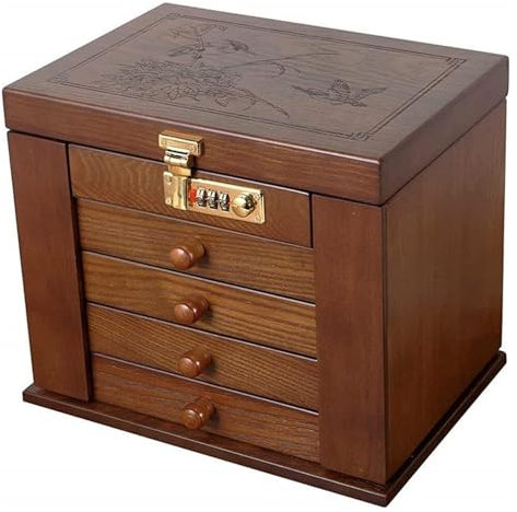 Boîte à bijoux rétro en bois à 5 niveaux for bagues et colliers - for maman/amisBoîte for femme, distributeur de riz, boîte de rangement de céréales, boîte en bois, boîte de rangement des aliments