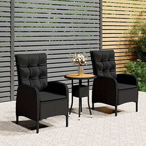 KATERYY 3-TLG. Garten-Bistro-Set Poly Rattan Schwarz,Stilvolles BistroSet aus Polyrattan Komfort und Entspannung für Garten und Terrasse