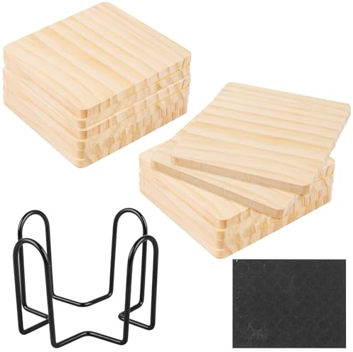 Holzuntersetzer 12er Set, 100mm Blank Glasuntersetzer Holz Handwerk Untersetzer, Quadratisch Coasters für DIY Architektur Modelle Zeichnung, Holzgravur, Holzbrennen, Untersetzer Gläser