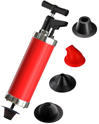 Qcesorib Pompa Stura Scarichi a Pressione con Manometro Visivo, Sturalavandini a Pressione con 4 Ventose, Sturalavandino ad Aria Compressa, per Bagno Lavandino Closestool