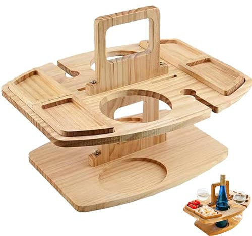 Portable Picnic Table with Wine Glass Holder Stylish Wooden Tray for Wine Lovers Ideal for Outdoor Events Beach and Camping