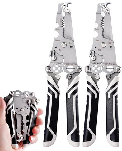 18 In 1 Foldable Ｗire Stripper Crimper, Multifunctional Folding Wire Stripping Tool, Wire Strippers Electrical，Electric Cable Stripper, Cable Cutters with Plier, Crimper, Twister, Splitting, 2pcs
