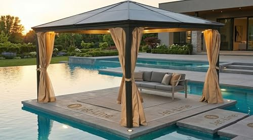 Jet-Line | Paviljong Pergola aluminium | Suez | Trädgård | Vattenavvisande | Utomhus hård topp | Trädgårdspaviljong | Stabilt 6 mm polykarbonattak | stabilt | antracit – brun