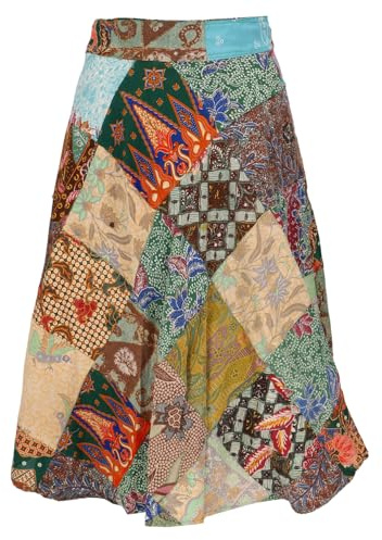 Falda larga de retazos con oscilación ancha, color rosa y rojo, Verde/Colorido, Talla única