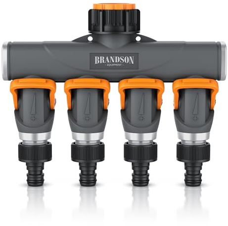 Brandson - Wasserverteiler 3/4 Zoll 4 Fach - 4 Wege Verteiler Wasserhahn - verstärkte Metallgewinden - Garten Wasserschlauch Gartenschlauch