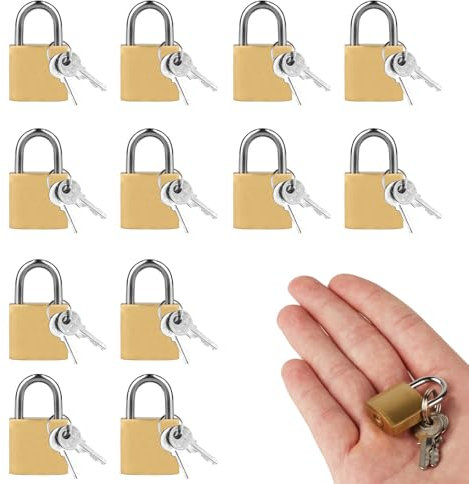 Confezione da 12 lucchetti in acciaio placcato rame da 20 mm – Piccole serrature resistenti per armadietti, bagagli, cassette degli attrezzi, scatole di gioielli e armadi, finitura durevole simile