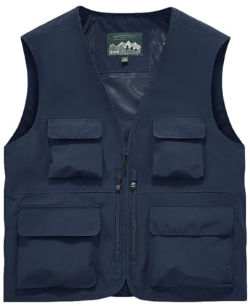 Sukany Gilet da pesca da uomo Safari Utility Work Travel Cargo Gilet Strumento Militare Tattico Tiro Gilet Abbigliamento Outdoor Giacca Multi Pocket Costume da pescatore, Blu, S