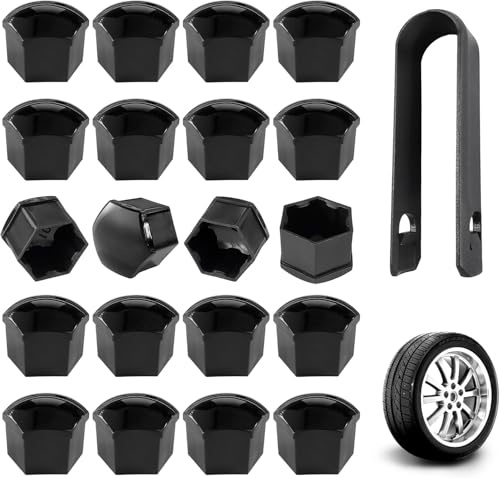 Radschraubenkappen 17mm Set, 20x Radmutterkappen mit Entfernungswerkzeug, Staub- & Rostschutz Abdeckung für Radschrauben, Felgenschutz Zubehör Auto Reifen Schwarz Kompatibel mit den meisten Marken