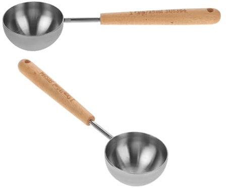 iplusmile Cuchara Medidora Vintage de 25 Ml Juego de 2 Cucharas con Mango de Madera para Café y Leche Polvo Acero Inoxidable Medición Precisa para Repostería y Cocina