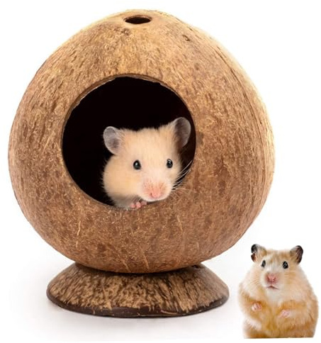 Hamsterhus 13,5 x 12,7 cm kokosnötsformad hamster gömma sig med stabil bas och 5,6 cm hål naturligt andningsbart gömställe dekorativ vilsam koja för bur