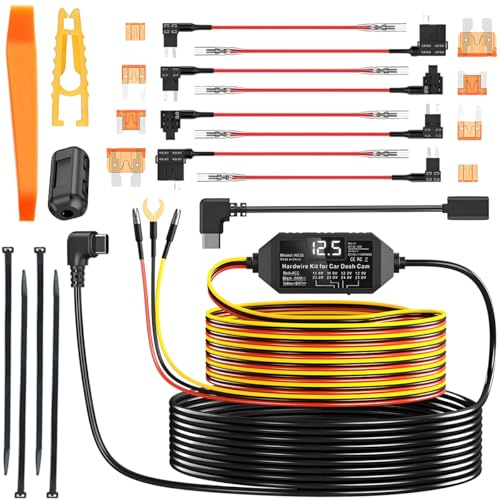 ZAMDOE Kit di cablaggio porta USB-C per kit di cablaggio multi-formato, indicatore di tensione Dashcam monitoraggio del parcheggio 24 ore su 24, 12 V-24 V a 5 V con protezione da bassa tensione