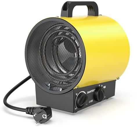 DAHTEC Tragbar Heizlüfter Klein 2000 Watt Bauheizer Bautrockner Elektro Heizstrahler mit Thermostat Heizgebläse mit Tragbarer Griff für Innen- Außeneinsatz