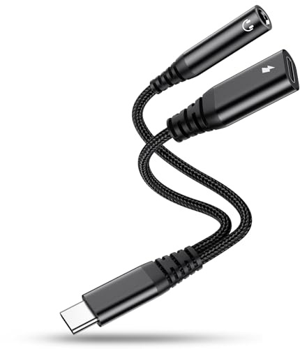 2 in 1 Adapter USB C auf Klinke, 3,5mm Kopfhörer Adapter und Laden, USBC zu Schnellladung Aux Audio für iPhone 16 15 Plus Pro Max, iPad Pro Air Mini, Samsung S25 S24 S23 S22 S21 S20 Ultra, Google usw