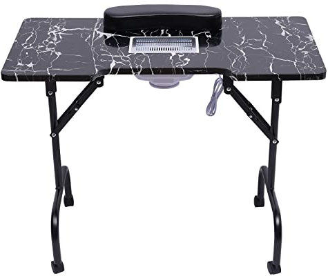 Professioneller Nageltisch mit Staubabsaugung 2800 U/min Klappbar 94x48cm, Maniküre Tisch 40kg Tragfähig Sofort einsatzbereit 220V EU-Stecker Rollen Staubfilterbeutel