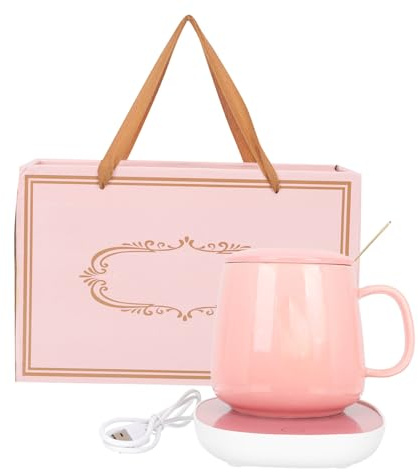 COLLBATH 1 set Tazza Riscaldata e Piastra Termica per Latte Mug Termostatico per Uso per Bevande Calde Colore Rosa con USB Facile da e Multi