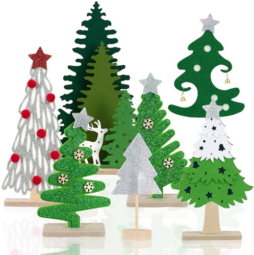 SUNBEAUTY 7 Stücke Tischdeko Weihnachten,Weihnachtsbaumschmuck Filz mit Filzsockel,Weihnachtsdeko für Fenster Kamin Wohnzimmer