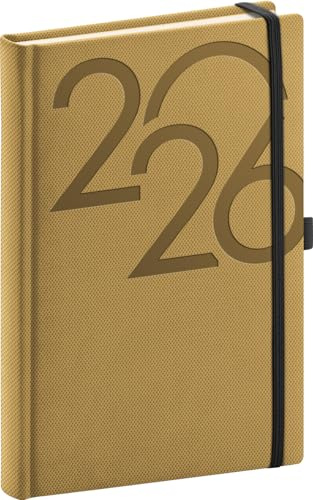 NOTIQUE Agenda 2026 - Format A5 (15 x 21 cm) - Agenda quotidien - Agenda journalier - Format livre - Couverture rigide - Doré