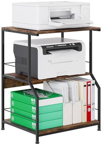 TQVAI Druckertisch mit Rollen 3-Stufig Groß Holz Druckerständer Schreibtisch Aufbewahrungsregal Printer Table für Zuhause Büro Küche Schule, Schwarz/Antik