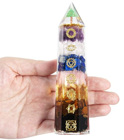 7 Chakren Kristallstab 136 g | Hexagon Edelstein Turm als Geschenk | Handgefertigte Verarbeitung – Jeder Kristallstab ist durch natürliche Edelsteine und individuelle Farben einzigartig