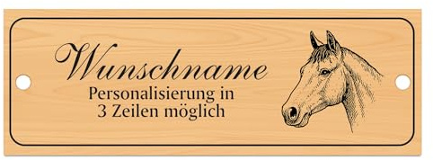 Dekolando Stallschild Boxenschild Deutsches Reitpony personalisierbar mit Wunschtext Pferd Pferde – Stalltafel aus Kunststoff in Holzoptik – 20 cm × 7,5 cm