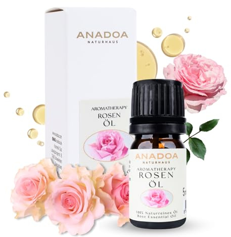 Anadoa Rosenöl 5 ml – 100% Reines Ätherisches Öl aus Rosa Damascena – Türkisches Rosenöl aus Isparta (Gül Yağı) | Naturreine Pflege für Haut & Haar | Aromatherapie & Entspannung