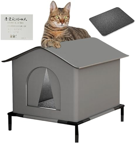 Yongmcxhhj Outdoor Katzenhaus Wetterfest Isoliert, 40x33x33cm Katzenhaus Mit Erhöhter Basis Und Matte Kissen, Katzenhöhle Für Draußen, Isoliertes Winter Tierzelt Bett Für Hunde Und Andere Tiere