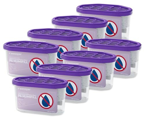 Wessper Deumidificatore per umidità e muffa, Deumidificatori per ambienti con granulato da 400 ml, Neutralizzatore anti odori per cucina armadio, bagno fino a 9 m²- Lavanda – 8 pezzi