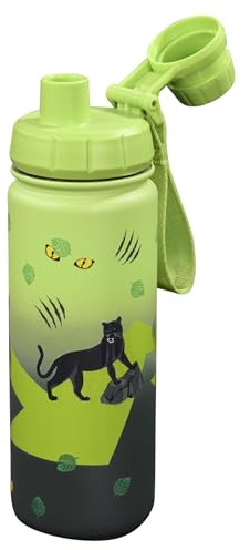 Step by Step Isolierte Edelstahl-Trinkflasche „Back Cat“, grün, BPA-frei, für Schule, Kindergarten, warme und kohlensäurehaltige Getränke, für Jungen, 0,5 Liter