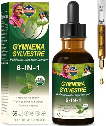 PranaBloom Gymnema (Gymnema sylvestre) Drops for Metabolism Support, Energy Balance Support & Immunity Boost w/Amla & Bitter Melon Fenugreek Herbal Extract Health Supplement. 2oz