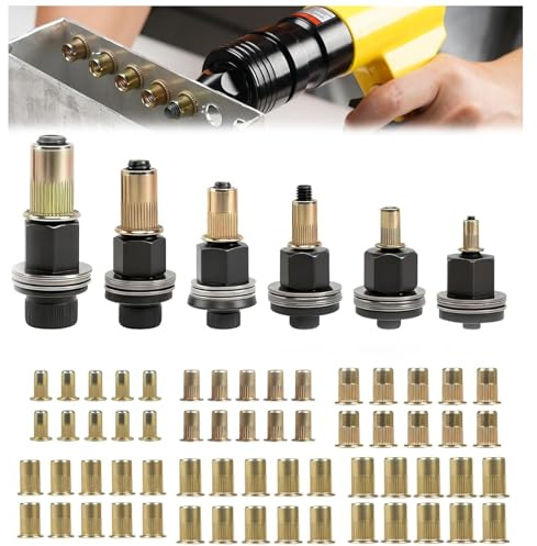 6 Piezas Remachadora Manual de Cabezales Kit, M3 M4 M5 M6 M8 M10 Remachadora de Tuercas Accessori, Juego de Cabezales para Remachar a Mano, Contiene 60 Tuercas, para Taller, Construcción
