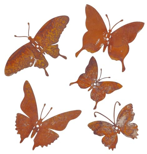 AHANDMAKER 5Pcs Metal Butterfly Wall Decor Outdoor Rustic Decorative Garden Stakes Fence Wall Art Decor for Garden Yard Living Room Bedroom Patio Balcony Backyard